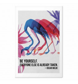 Poster - Colorful Repetition - three flamingo silhouettes with an inspiring quote