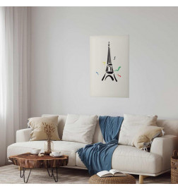 Plakat - Black Illustration of the Eiffel Tower on a Light Background