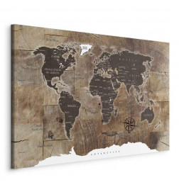 Schilderij - World Map: Wooden Mosaic