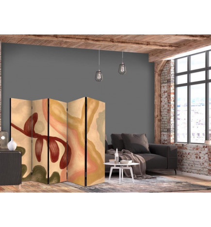 Room Divider - Worn Figures - Shapes in Lime Wash Technique in Warm Colors