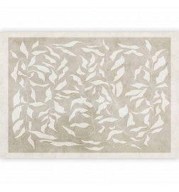 Wall Mural - White leaves - abstract plant motif on beige background with frame