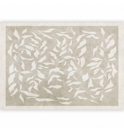 Fototapetas - White leaves - abstract plant motif on beige background with frame