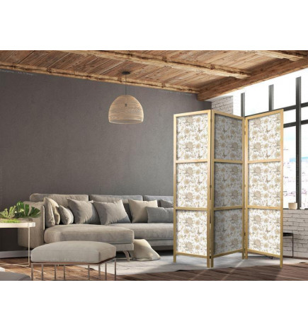 Paravan japonez - Beige Shades of Nature - Flowers and Butterflies on a White Background - Illustration