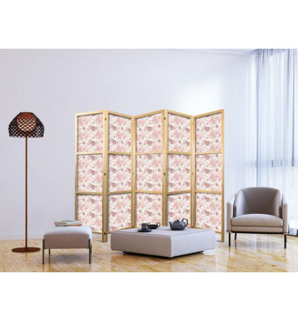 Japonska pregrada - Pink Blossoming - Flowers in Warm Colors on a White Background