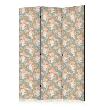 Vouwscherm - Little Bouquets - Exotic Flowers and Leaves on a Gray-Green Background