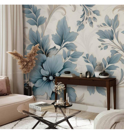 Fototapeta - Turquoise Flowers in Retro Ambience - Floristic Ornaments