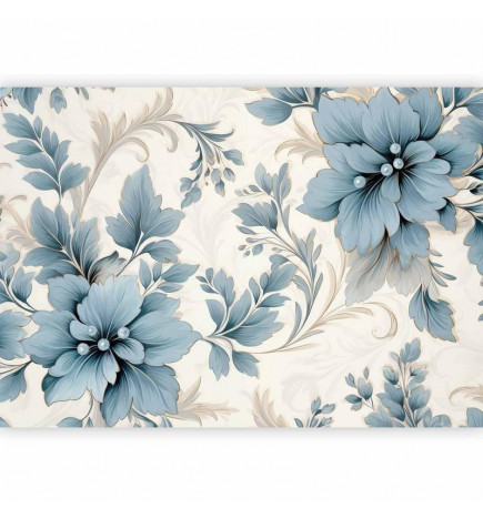 Fototapet - Turquoise Flowers in Retro Ambience - Floristic Ornaments