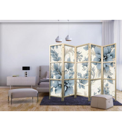 Paravan japonez - Turquoise Flowers in Retro Ambiance - Floral Ornaments
