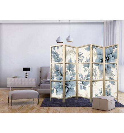 Jaapani sirm - Turquoise Flowers in Retro Ambiance - Floral Ornaments