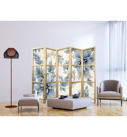 Japanilainen sermi - Turquoise Flowers in Retro Ambiance - Floral Ornaments