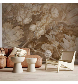 Fototapeet - Floral Ornaments Carved in Delicate Sepia and Brown Shades