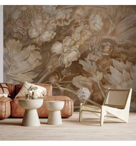 Fototapetti - Floral Ornaments Carved in Delicate Sepia and Brown Shades