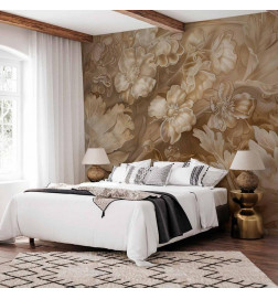 Fototapeet - Floral Ornaments Carved in Delicate Sepia and Brown Shades