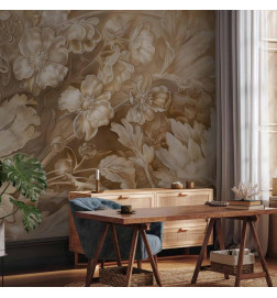 Carta da parati - Floral Ornaments Carved in Delicate Sepia and Brown Shades
