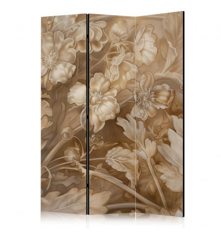 Biombo - Carved Floral Ornaments in Soft Sepia and Brown Tones