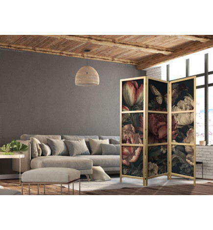 Paravento giapponese - Floral Illustration - Magnificent Flower Buds on a Turquoise Background