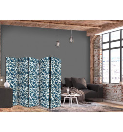 Biombo - Rose Vines - Monochromatic Blue Birds Resting Among Roses