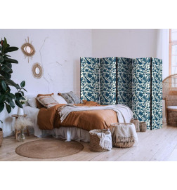 Paravent - Rose Vines - Monochromatic Blue Birds Resting Among Roses