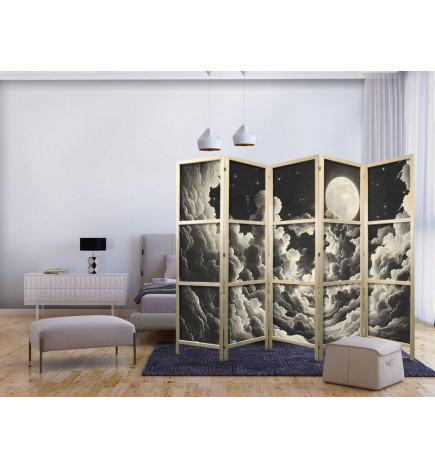 Japanese Room Divider - Moon and Stars Singing Among the Great Clouds