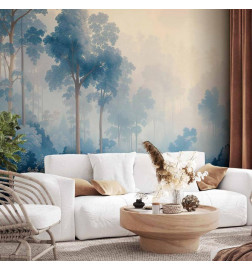 Carta da parati - Landscape with Trees in Illustrative Style Fairy-Tale Blue Forest