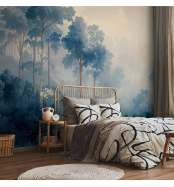 Wall Mural - Landscape with Trees in Illustrative Style Fairy-Tale Blue Forest