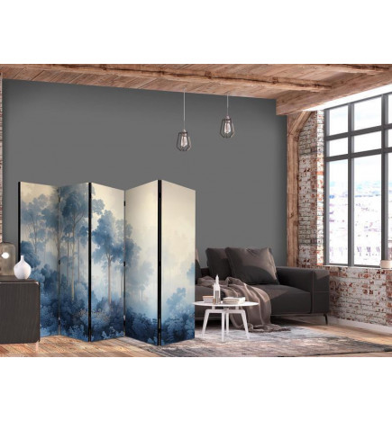 Room Divider - Landscape With Trees in Illustration Style Fairy Blue Forest
