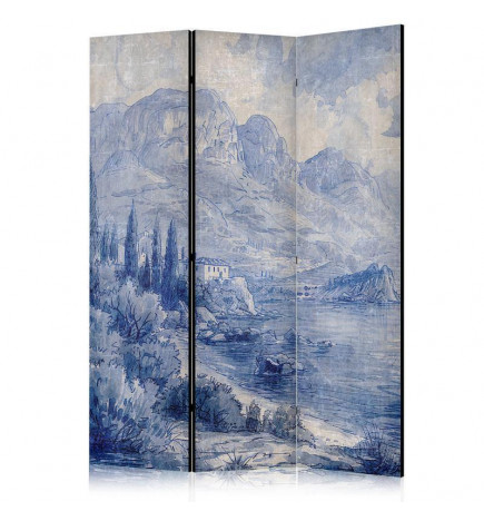 Biombo - Italian Landscape - Lake Como Painted in Shades of Blue