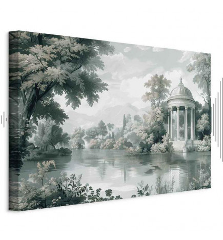 Paveikslas - View of the Park and Lake Retro Vintage Landscape in Greens