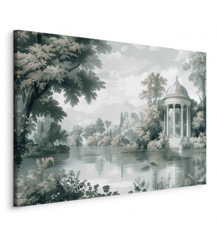 Schilderij - View of the Park and Lake Retro Vintage Landscape in Greens