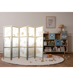 Jaapani sirm - Fairy-Tale Galaxy - Moon phases in shades of yellow among stars in beige and ash colors with stardust