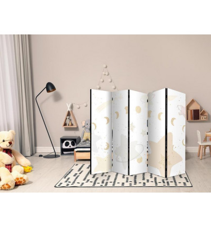 Paravent - Fairy-Tale Galaxy - Moon Phases in Shades of Yellow Among Stars in Beige and Ash Colors with Stardust