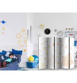 Pertvara - Fairy-Tale Galaxy - Moon Phases in Shades of Yellow Among Stars in Beige and Ash Colors with Stardust