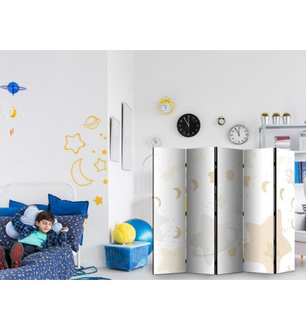 Paravento - Fairy-Tale Galaxy - Moon Phases in Shades of Yellow Among Stars in Beige and Ash Colors with Stardust