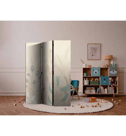 Room Divider - Morning in the Meadow - Various Pastel Plants on a Beige Background