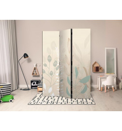 Biombo - Morning in the Meadow - Various Pastel Plants on a Beige Background