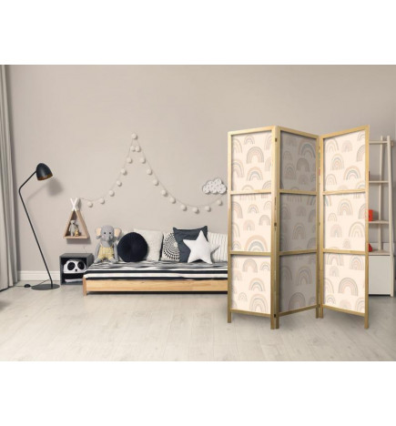 Japanese Room Divider - August Sky - Rainbows of Various Sizes in Muted Colors