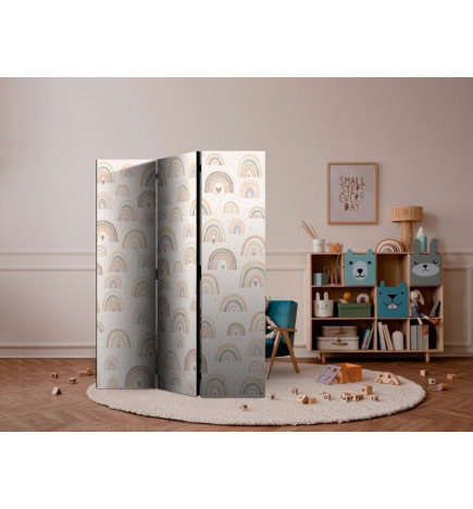 Room Divider - Spring - Pastel Rainbows on a Rainy Day with Hearts