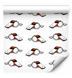 Tapete - Soccer Whistles - Black and white with red accents on a white background
