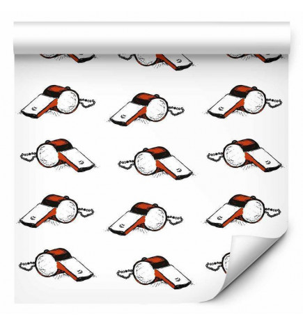 Tapeta - Soccer Whistles - Black and white with red accents on a white background