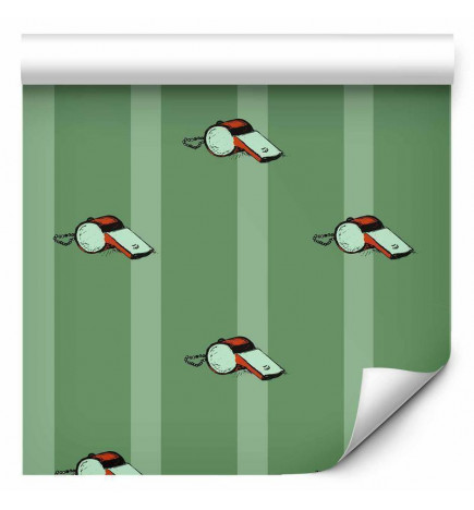 Papel pintado - Sports Whistles - Repeating pattern on a striped green background