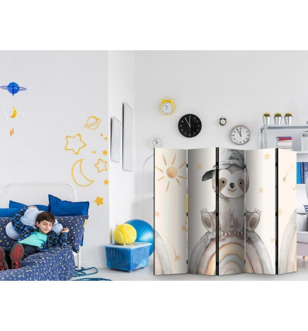 Paravento - Happy Sloth - Sloth in Muted Colors - Wearing a Cap - Sitting on a Rainbow Among the Stars