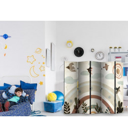 Sermi - Sun Above the Rainbow - Birds in Subdued Colors Flying Among Clouds Above a Rainbow and Vegetation on a Light Be