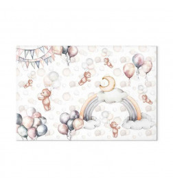 Quadro - Toy Bears with Balloons - Flying Plush Bears Among Balloons Clouds and Rainbows in Subtle Pastel Hues