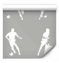 Tapetas - Sports Silhouettes - Dynamic figures of soccer players on a gray background