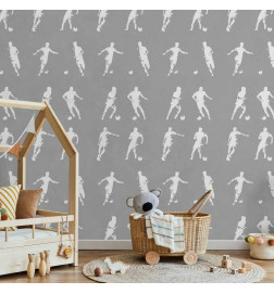 Tapetas - Sports Silhouettes - Dynamic figures of soccer players on a gray background