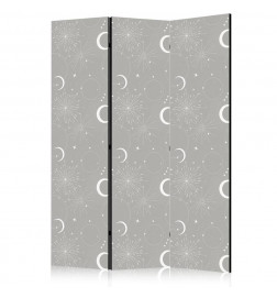 Room Divider - Cosmic Fireworks - Elegant Pattern with Moons and Stars on a Gray Background