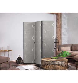 Room Divider - Cosmic Fireworks - Elegant Pattern with Moons and Stars on a Gray Background