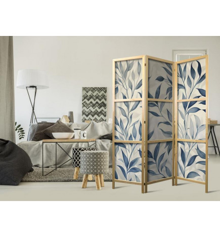 Paravent japonais - Leaves in Blue Colors - Delicate Botanical Motif