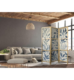 Paravento giapponese - Leaves in Blue Colors - Delicate Botanical Motif