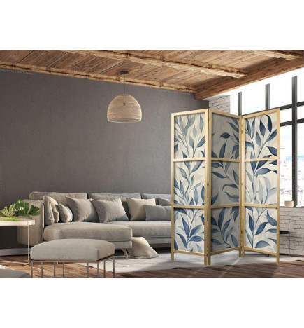 Paravent japonais - Leaves in Blue Colors - Delicate Botanical Motif